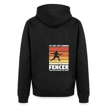 Ich bin der linkshändige Fechter, den deine Mutter dich gewarnt hat - Unisex Premium Bio Zip Hoodie - Schwarz - Hinten - Nico (187cm)