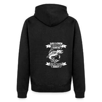 Angler Ende Schonzeit Spruch Angeln Geschenk Angel - Unisex Premium Bio Zip Hoodie - Schwarz - Hinten - Nico (187cm)