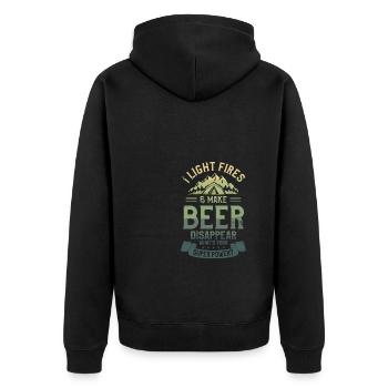Ich zünde Feuer an und lasse Bier verschwinden Was ist dein - Unisex Premium Bio Zip Hoodie - Schwarz - Hinten - Nico (187cm)