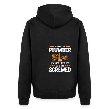 Wenn der Klempner es nicht reparieren kann, sind wir - Unisex Premium Bio Zip Hoodie - Schwarz - Hinten - Nico (187cm)