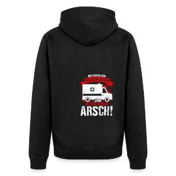 Wir Fahren Den Pflasterlaster Und Retten Deinen Ar - Unisex Premium Bio Zip Hoodie - Schwarz - Hinten - Nico (187cm)