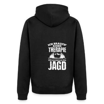 Jagen Jagd Therapie Spruch Jägerbekleidung Jäger G - Unisex Premium Bio Zip Hoodie - Schwarz - Hinten - Nico (187cm)