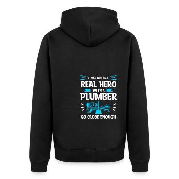 I May Not Be A Real Hero But I'm A Plumber So - Unisex Premium Organic Zip Hoodie - black - Back - Nico (187cm)