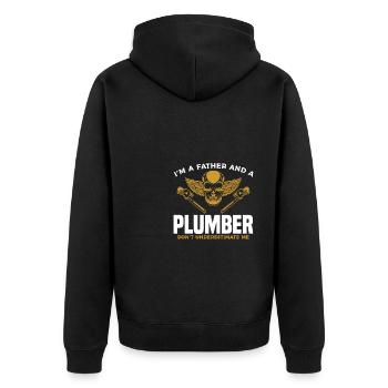 Ich bin ein Vater und ein Klempner unterschätze mich nicht - Unisex Premium Bio Zip Hoodie - Schwarz - Hinten - Nico (187cm)