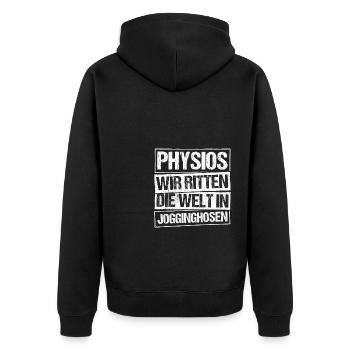 Physios Wir Retten Die Welt In Jogginghosen Physio - Unisex Premium Bio Zip Hoodie - Schwarz - Hinten - Nico (187cm)