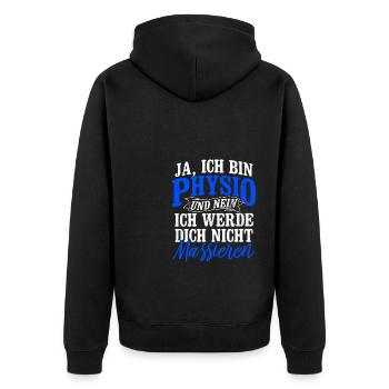 Physiotherapeut Physio Spruch Therapeut Geschenk M - Unisex Premium Bio Zip Hoodie - Schwarz - Hinten - Nico (187cm)