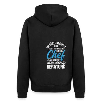 Natürlich Führe Ich Selbstgespräche Ich Bin Chef - - Unisex Premium Bio Zip Hoodie - Schwarz - Hinten - Nico (187cm)