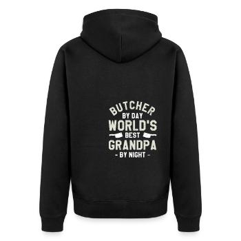 Butcher By Day World's Best Grandpa By Night - Unisex Premium Organic Zip Hoodie - black - Back - Nico (187cm)