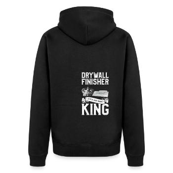 Trockenbau-Finisher Ein Titel direkt über King Drywaller - Unisex Premium Bio Zip Hoodie - Schwarz - Hinten - Nico (187cm)