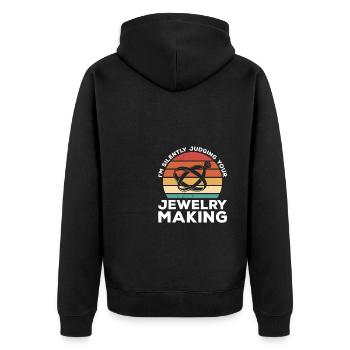 Ich verurteile im Stillen Ihren Juwelier - Unisex Premium Bio Zip Hoodie - Schwarz - Hinten - Nico (187cm)
