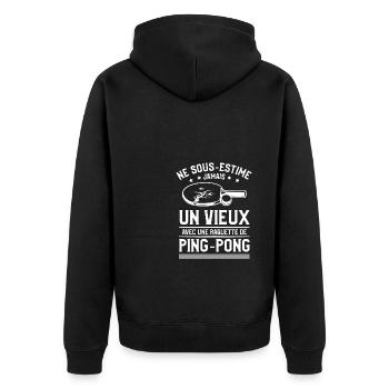Un Vieux Avec Une Raquette De Ping-Pong Pongiste - Veste à capuche bio Premium Unisexe - noir - Dos - Nico (187cm)