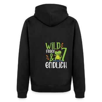 Wild Frech & endlich 7 siebter Geburtstag - Unisex Premium Bio Zip Hoodie - Schwarz - Hinten - Nico (187cm)