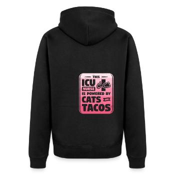 Diese Krankenschwester auf der Intensivstation wird von Katzen und Tacos CCRN angetrieben - Unisex Premium Bio Zip Hoodie - Schwarz - Hinten - Nico (187cm)