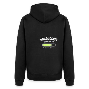 Onkologe in Bearbeitung Bitte warten Onkologie - Unisex Premium Bio Zip Hoodie - Schwarz - Hinten - Nico (187cm)