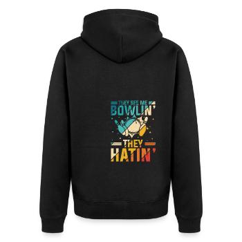 They see me Bowlin' They Hatin' Best Sport Bowling - Unisex Premium Bio Zip Hoodie - Schwarz - Hinten - Nico (187cm)