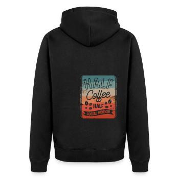 Halb Kaffee halb Sozialarbeiter Kaffeeliebhaber - Unisex Premium Bio Zip Hoodie - Schwarz - Hinten - Nico (187cm)