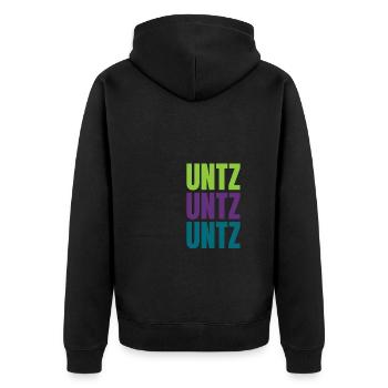 Unzt Unzt Untz Techno Musik Festival Outfit - Unisex Premium Bio Zip Hoodie - Schwarz - Hinten - Nico (187cm)