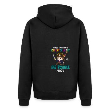 Einschulung Schule Pirat Schulanfang Geschenk - Unisex Premium Bio Zip Hoodie - Schwarz - Hinten - Nico (187cm)