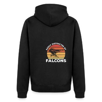 Retro leicht abgelenkt von Falknerei Falknerei - Unisex Premium Bio Zip Hoodie - Schwarz - Hinten - Nico (187cm)