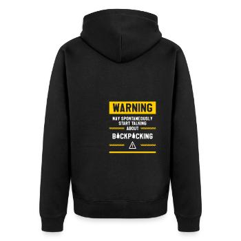Warning May Spontaneously Start Talking About - Unisex Premium Organic Zip Hoodie - black - Back - Nico (187cm)