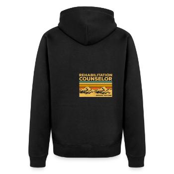 Vintage-Rehabilitationsberater Beratung - Unisex Premium Bio Zip Hoodie - Schwarz - Hinten - Nico (187cm)