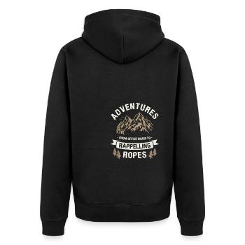 Adventures From Office Chair To Rappelling Ropes - Unisex Premium Organic Zip Hoodie - black - Back - Nico (187cm)