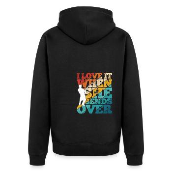 I Love It When She Bends Over! Fischer Natur Angel - Unisex Premium Bio Zip Hoodie - Schwarz - Hinten - Nico (187cm)