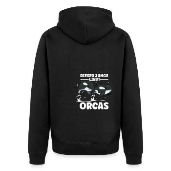 Dieser Junge Liebt Orcas Wal Fische Ozeane Orcafan - Unisex Premium Bio Zip Hoodie - Schwarz - Hinten - Nico (187cm)