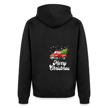 Camion vintage avec sapin de Noël rouge rétro - Veste à capuche bio Premium Unisexe - noir - Dos - Nico (187cm)