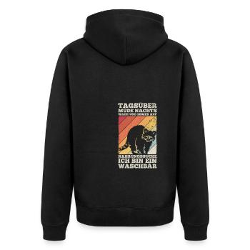 Tagsüber Müde Nachts Wach Nahrungssuche Ich Bin Ei - Unisex Premium Bio Zip Hoodie - Schwarz - Hinten - Nico (187cm)