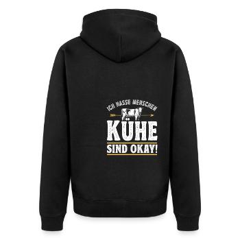 Landwirt Milchbauer Kuhbauer Kühe sind okay - Unisex Premium Bio Zip Hoodie - Schwarz - Hinten - Nico (187cm)