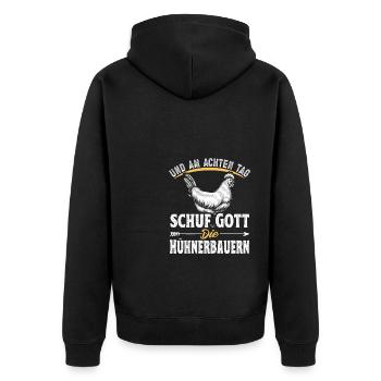 Hühnerbauer Huhn Hühner Gott - Unisex Premium Bio Zip Hoodie - Schwarz - Hinten - Nico (187cm)