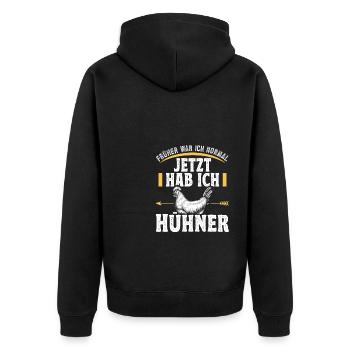 Huhn früher war ich normal jetzt habe ich Hühner - Unisex Premium Bio Zip Hoodie - Schwarz - Hinten - Nico (187cm)