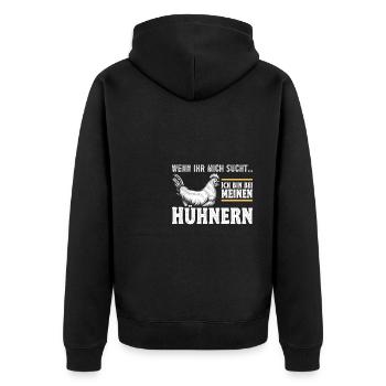 Hühnerbauer Huhn Bin bei meinen Hühnern - Unisex Premium Bio Zip Hoodie - Schwarz - Hinten - Nico (187cm)