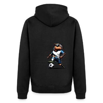 Capybara spielt Fußball - Geschenk Fußballspieler - Unisex Premium Bio Zip Hoodie - Schwarz - Hinten - Nico (187cm)