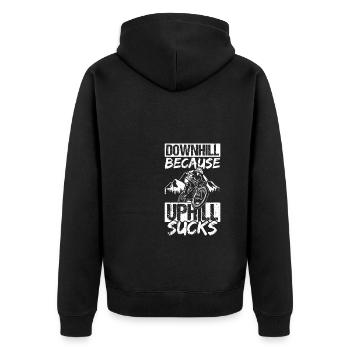 Downhill Because Uphill Sucks MTB Fahrrad Fans Rad - Unisex Premium Bio Zip Hoodie - Schwarz - Hinten - Nico (187cm)