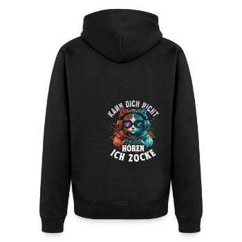 Kann Dich Nicht Hören Ich Zocke Zocker Headset - Unisex Premium Bio Zip Hoodie - Schwarz - Hinten - Nico (187cm)