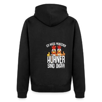 Hühnerbauer Huhn Ich hasse Menschen Hühner sind ok - Unisex Premium Bio Zip Hoodie - Schwarz - Hinten - Nico (187cm)