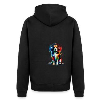 Bunte Splash Art Kopfhörer Beagle Hund Beagles - Unisex Premium Bio Zip Hoodie - Schwarz - Hinten - Nico (187cm)