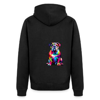 Bunte Pop Art Bulldogge Englische Bulldoggen - Unisex Premium Bio Zip Hoodie - Schwarz - Hinten - Nico (187cm)