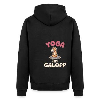 Yoga im Galopp - Pferde Yoga - Unisex Premium Bio Zip Hoodie - Schwarz - Hinten - Nico (187cm)