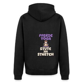 Stute im Stretch - Pferde Yoga - Unisex Premium Bio Zip Hoodie - Schwarz - Hinten - Nico (187cm)