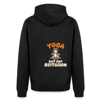 Yoga auf der Reitbahn - Pferde Yoga - Unisex Premium Bio Zip Hoodie - Schwarz - Hinten - Nico (187cm)