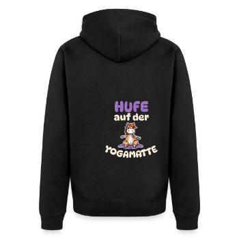 Hufe auf der Yoga Matte - Pferde Yoga - Unisex Premium Bio Zip Hoodie - Schwarz - Hinten - Nico (187cm)