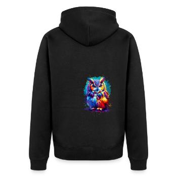 Colorful Splash Art Owl Bird Owlet Owls Lover - Unisex Premium Organic Zip Hoodie - black - Back - Nico (187cm)