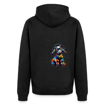 Bunte Splash Art Kopfhörer Ziegen Bauernhof Tier - Unisex Premium Bio Zip Hoodie - Schwarz - Hinten - Nico (187cm)
