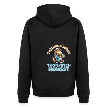 Träumerischer Trompeten Hengst - Pferde Trompete - Unisex Premium Bio Zip Hoodie - Schwarz - Hinten - Nico (187cm)