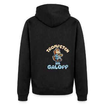 Trompeten im Galopp - Trompete Pferde - Unisex Premium Bio Zip Hoodie - Schwarz - Hinten - Nico (187cm)