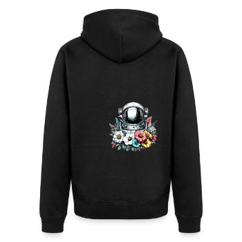 Astronaut Floral Spaceman Science Space Blume - Unisex Premium Bio Zip Hoodie - Schwarz - Hinten - Nico (187cm)