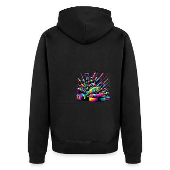 Bunte Pop Art Eisfischen Fisch Fischer Angler - Unisex Premium Bio Zip Hoodie - Schwarz - Hinten - Nico (187cm)